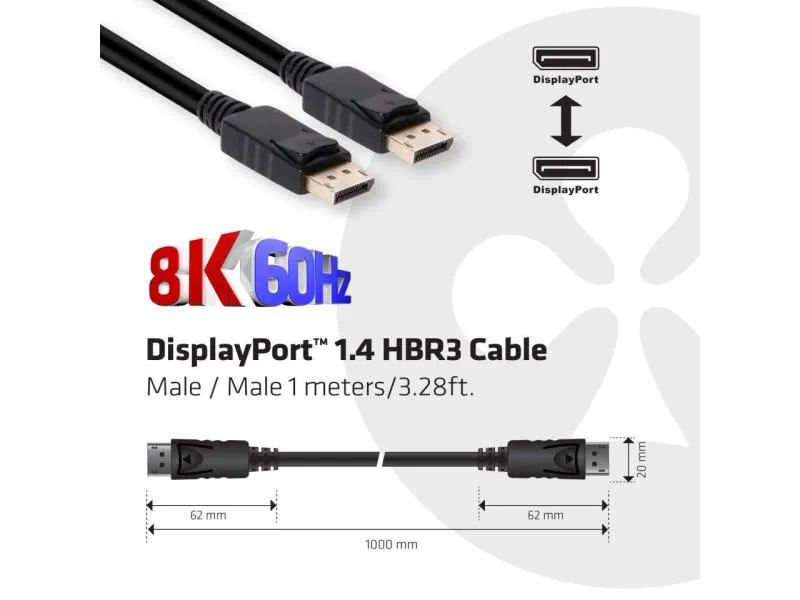 Club 3D Kabel HBR3 DisplayPort - DisplayPort, 1 m, Kabeltyp: Anschlusskabel, Videoanschluss Seite A: DisplayPort, Videoanschluss Seite B: DisplayPort, Farbe: Schwarz, Länge: 1 m