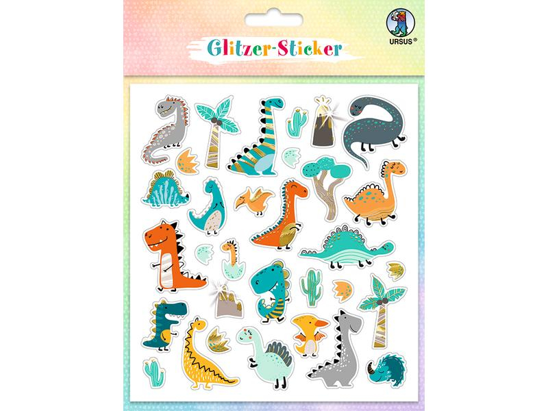 URSUS Motivsticker Glitter Fun Dinos 4 Blatt, 138 Sticker, Motiv: Dinosaurier, Tiere