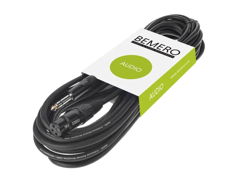 Bemero XLR-Kabel XLRf - 6.3 Klinken 10m symmetrisch, Länge: 10 m, Audioanschluss Seite A: Klinke 6,3mm, male, Audioanschluss Seite B: XLR 3 Pole, female, Audiokanäle: Mono, Steckerfarbe: Schwarz, Farbe: Schwarz