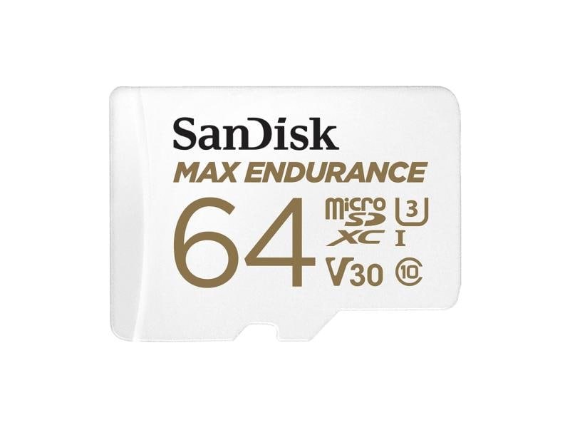 SanDisk microSDXC-Karte Max Endurance 64GB, Speicherkartentyp: Micro-SDXC, Speicherkapazität: 64 GB, Geschwindigkeitsklasse: Class 10; U3; UHS-I; V30, Lesegeschwindigkeit max.: 100 MB/s, Schreibgeschwindigkeit max.: 40 MB/s, Speicherkartenadapter: SD-Ada