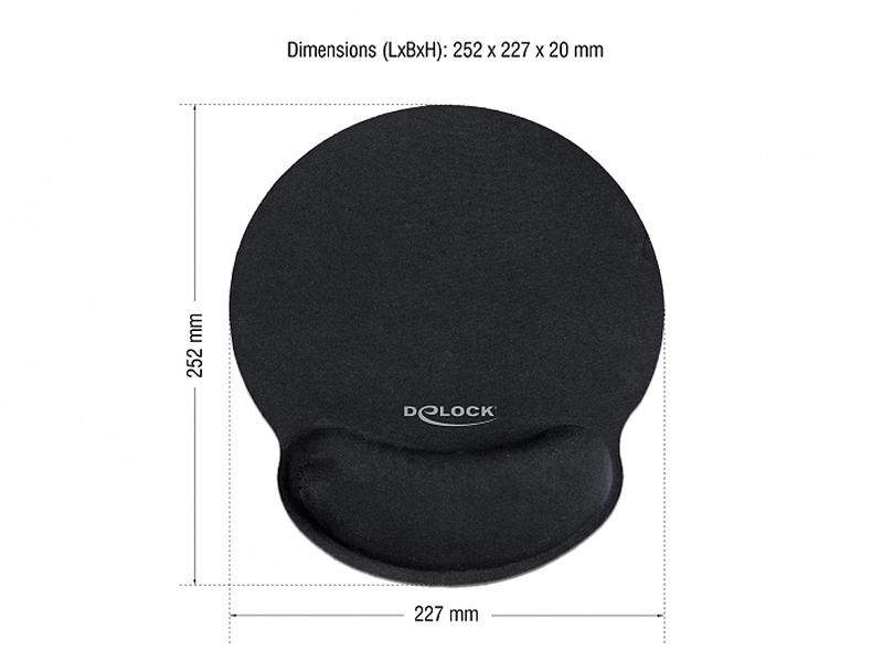 Delock Ergonomische Mausmatte mit Handballenauflage Schwarz, Farbe: Schwarz, Form: Diverse, Handgelenkauflage: Ja