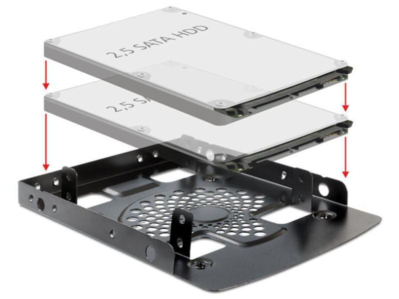 Delock HDD Einbausatz, 2x 2.5" HDD in 3.5", 2 Metalleinbaurahmen, für alle 2.5" Festplatten/SSD