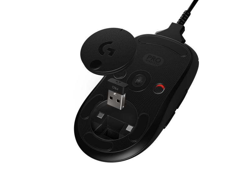 Logitech Gaming-Maus G Pro Wireless Lightspeed, Maus-Typ: Gaming, Bedienungsseite: Universal, Maus Features: Beleuchtung; Daumentaste; Batteriestandsanzeige; Integrierter Speicher; Scrollrad, Farbe: Schwarz, Verbindungsart: Kabellos; Verkabelt, Schnittste