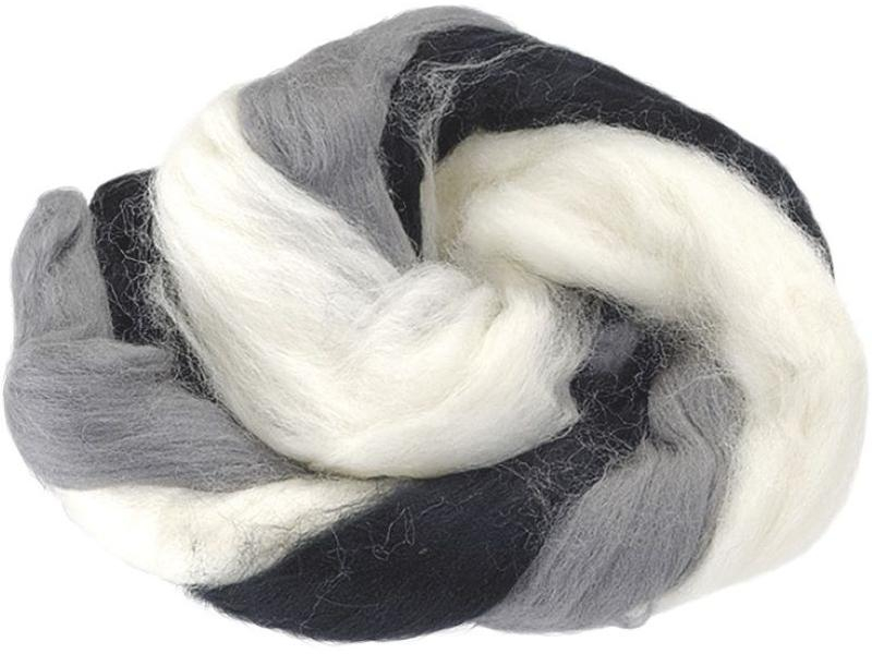 Heyda Filzwolle 3-Strang-Mix 50 g, Grau/Schwarz/Weiss, Farbe: Schwarz, Weiss, Grau, Filz Art: Filzwolle