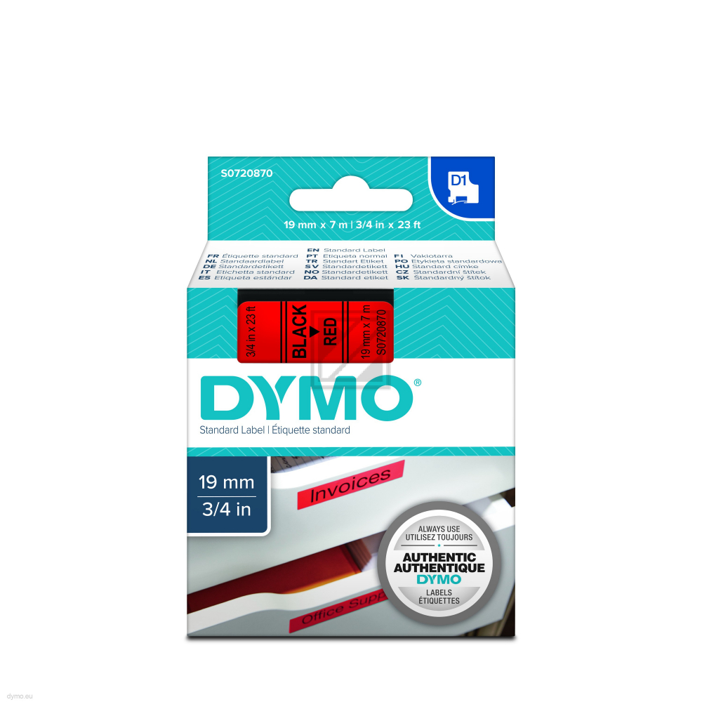 DYMO D1 Schriftbandkassette schwarz/rot, 19 mm x 7 m