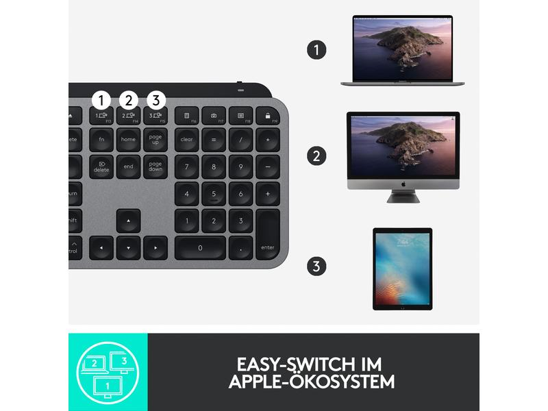 Logitech MX Keys for Mac Advanced Wireless Illuminated Keyboard - SPACE GREY - CH - CENTRAL