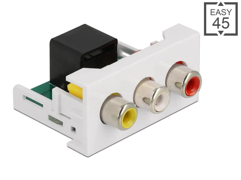 Delock Easy 45 Modul 22.5 x 45 mm Spezial - Cinch, Kabeltyp: Adapter, Audioanschluss Seite A: Spezial, Audioanschluss Seite B: Cinch, Audiokanäle: 3