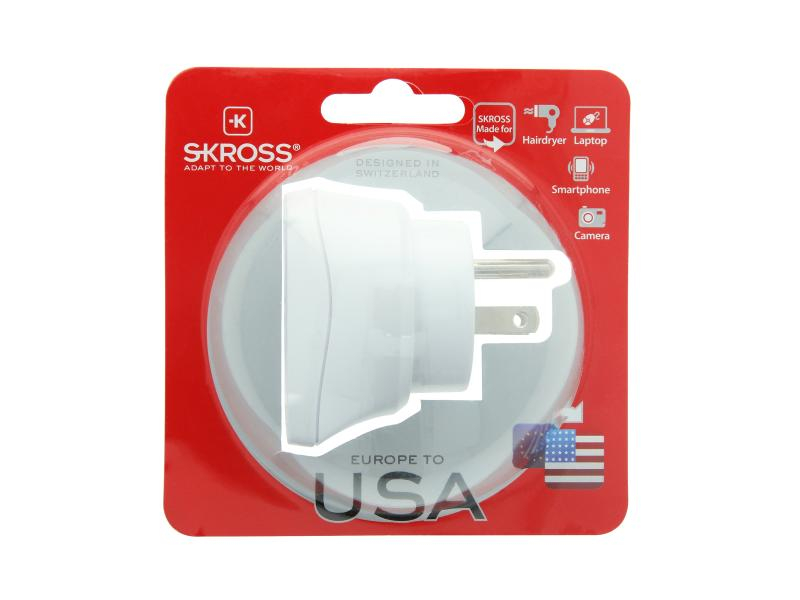 SKROSS Reiseadapter Country EU - USA, Anzahl Pole: 3-polig (geerdet), USB Ladeanschluss: 0, Adapter Dose: Deutschland, Europa, Adapter Stecker: Vereinigte Staaten