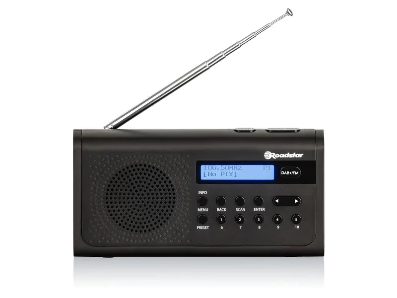 Roadstar DAB+ Radio TRA-300D+ Schwarz, Radio Tuner: DAB+, FM, Stromversorgung: Netzbetrieb, Batteriebetrieb, Farbe: Schwarz, Ausstattung: Weckfunktion, Senderspeicher, Schlummerfunktion, LC-Display, Sleep-Timer, Typ: Portabler Radio