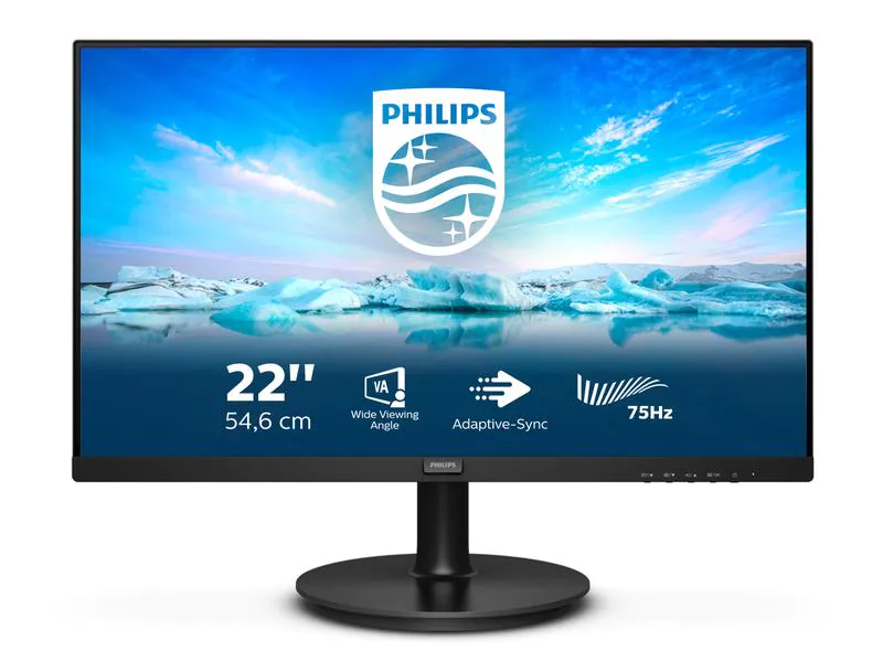 Philips Monitor 222V8LA/00, Bildschirmdiagonale: 21.5 ", Auflösung: 1920 x 1080 (Full HD), Paneltyp: VA, Bildschirmoberfläche: Entspiegelt, Farbraum: sRGB, USB-Hub: Nein