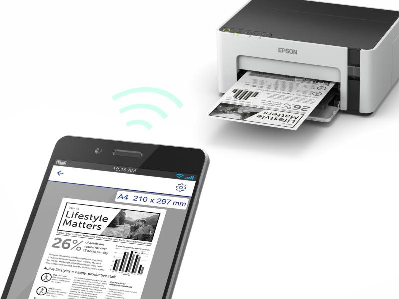 Epson EcoTank ET-M1120, Schwarzweiss Tintenstrahl Drucker, A4, 15 Seiten pro Minute, Drucken, WLAN