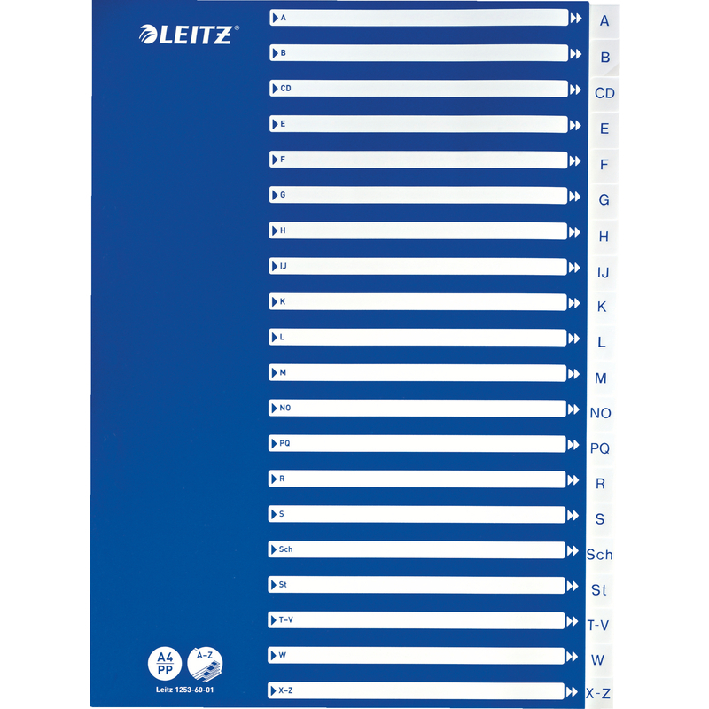 LEITZ Kunststoff-Register, A-Z, A4, 21-teilig, PP, weiß