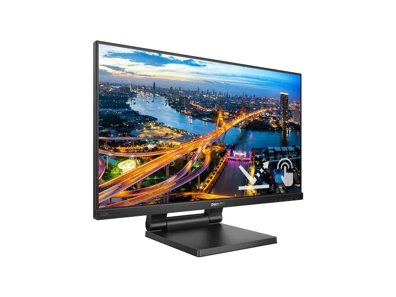 22'' LCD-Monitor mit SmoothTouchMonitor. 1920x1080 75Hz. 4ms. 1x DisplayPort. 1 x HDMI. 4 x USB 3.2. 1 x VGA