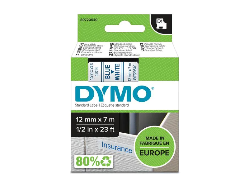 DYMO Schriftband D1 blau/weiss S0720540 12mm/7m