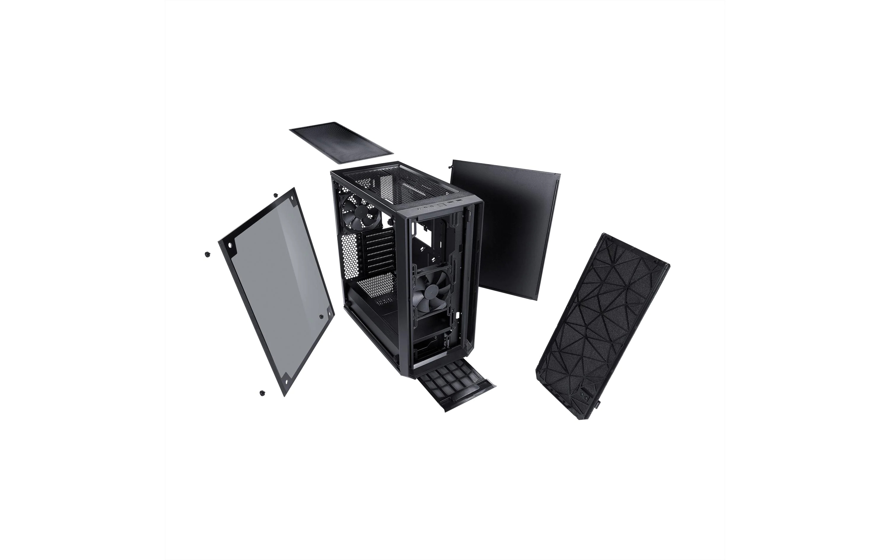 Fractal Design PC-Gehäuse Meshify C Dark TG, Unterstützte Mainboards: Micro-ATX, ITX, ATX, Gehäuse Bauart: Mid-Tower, Detailfarbe: Schwarz, Anzahl Lüfterplätze: 7, Sichtfenster: Ja, Netzteil vorinstalliert: Nein