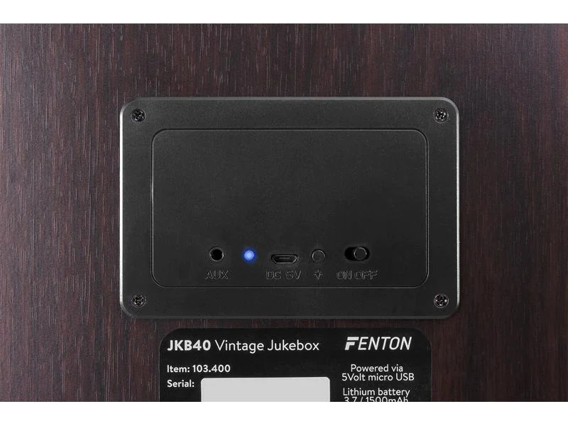 Fenton Musik-System JKB40 Vintage, Radio Tuner: Kein Tuner, Farbe: Schwarz, Lautsprecher Kategorie: Integrierte Lautsprecher, Verbindungsmöglichkeiten: 3,5 mm Klinke, Bluetooth, Ausstattung: LED-Beleuchtung, Bluetooth, MP3 Player, 3,5 mm Klinke, System-K