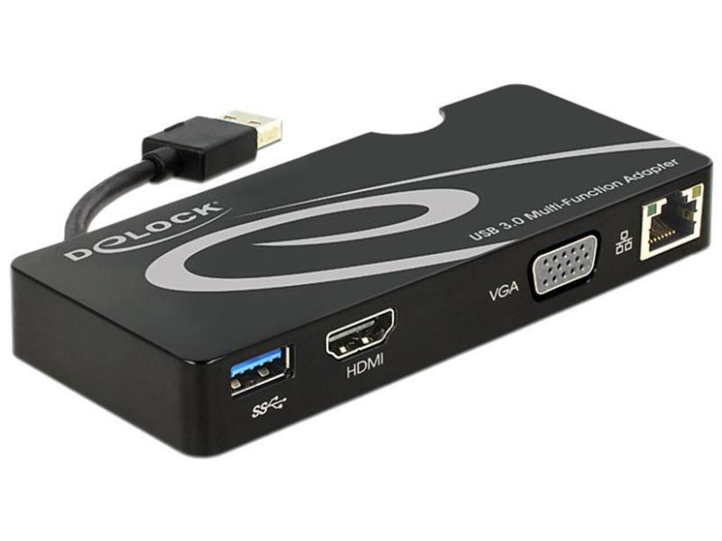 Delock Dockingstation USB3.0 HDMI/VGA/USB3/LAN, Ladefunktion: Nein, Dockinganschluss: USB, Kompatible Hersteller: Universal, Vesa-Bohrung vorhanden: Nein