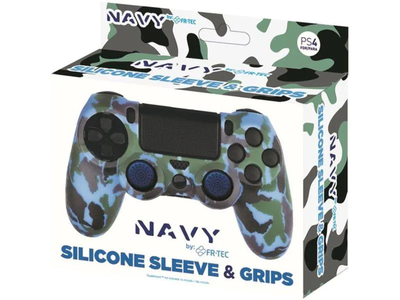 FR-TEC Schutzhülle PS4 Silicone Skin + Grips Camo Navy, Farbe: Blau, Grün, Grau