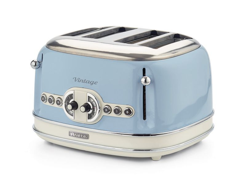 Ariete Toaster Vintage 4 Schlitze, Blau, Farbe: Blau, Toaster Ausstattung: Krümel-Auffangschale; Automatisches Schneiden von Scheiben; Kabelwickelfach; Rutschfeste Füsse, Toaster Kategorie: Klassischer Toaster, Toastscheiben: 4 ×