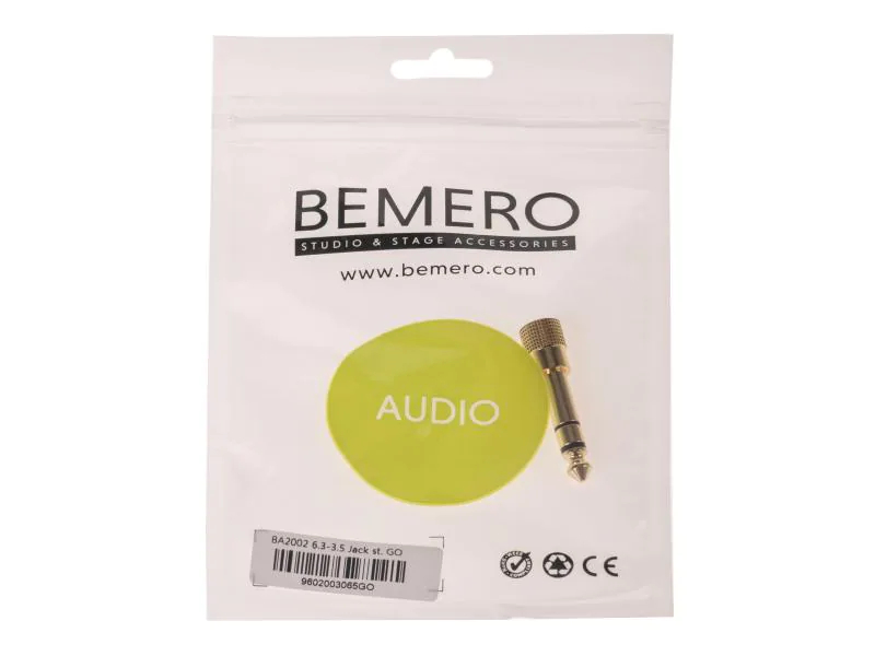 Bemero Audio-Adapter BA2002 Klinke 6,3mm male - Klinke 3,5mm female, Kabeltyp: Einfacher Adapter, Audioanschluss Seite A: Klinke 6,3mm, male, Audioanschluss Seite B: Klinke 3,5mm, female, Audiokanäle: Stereo