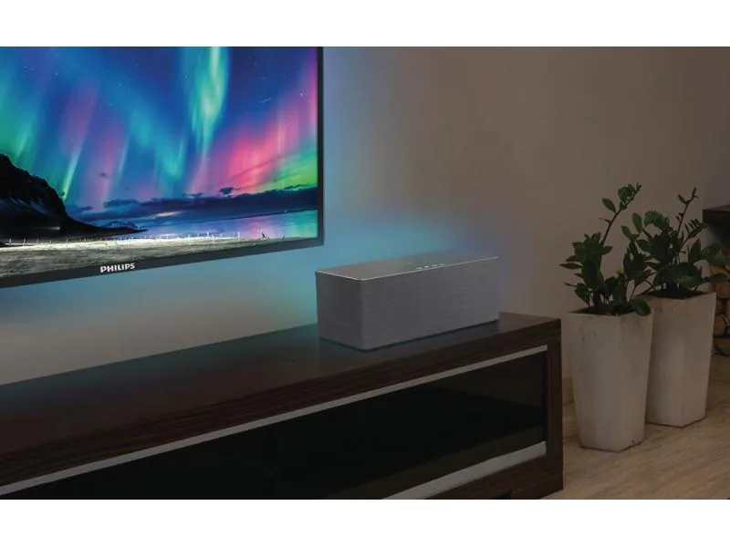 Philips Smart Speaker TAW6505/10 Silber, Typ: Smart Speaker, Radio Tuner: Internetradio, Verbindungsmöglichkeiten: WLAN, 3,5 mm Klinke, Bluetooth, Ausstattung: Sprachsteuerung, Chromecast built-in, AirPlay 2, WLAN, Spotify Connect, Tidal, LED-Beleuchtung