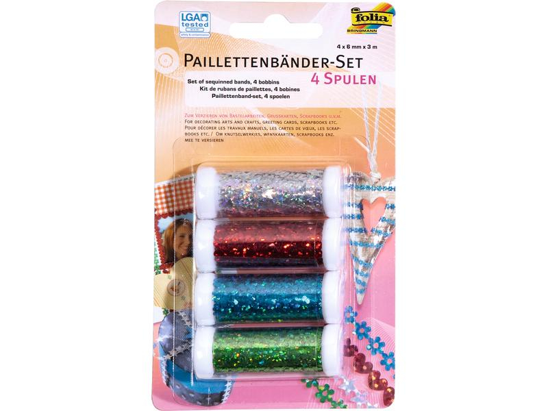 Folia Pailletten-Set Paillettenbänder, Packungsgrösse: 4 Stück, Durchmesser: 300 cm, Farbe: Blau, Grün, Silber, Rot