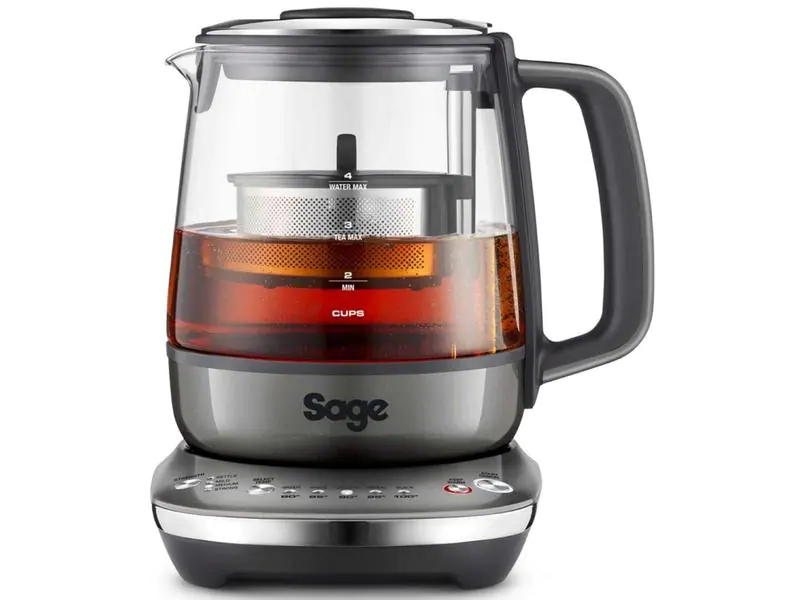 Sage Wasserkocher Tea Maker Compact 1 l, Grau/Transparent, Farbe: Grau, Transparent, Leistungsaufnahme Betrieb: 1600 W, Material: Glas, Füllmenge: 1 l, Ausstattung: Tee-Ziehzeit einstellbar, Tee-Funktion, Sichtfenster, Temperaturregler, Warmhaltefunktion