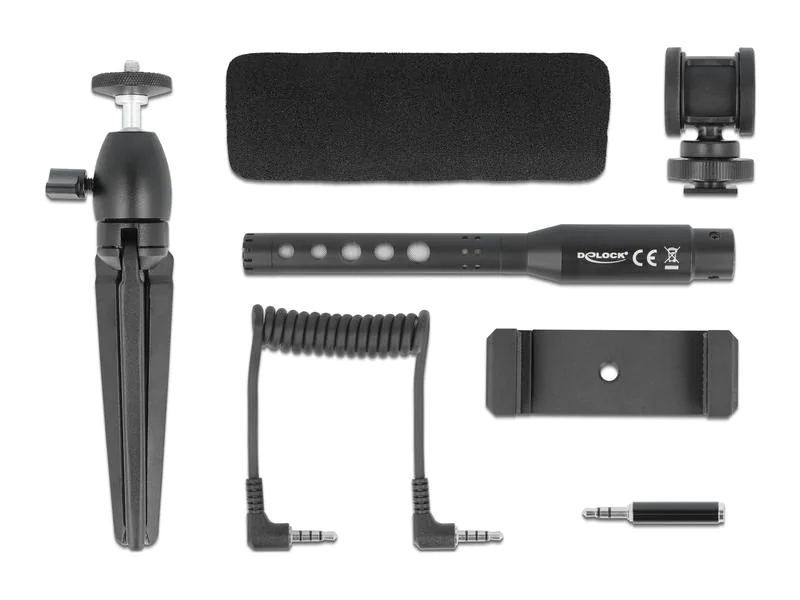 Delock Mikrofon USB Vlog Shotgun Set für Smartphones, DSLR Kameras, Typ: Einzelmikrofon, Bauweise: Desktop, Anwendungsbereich: Stereoaufnahme, Wandlerprinzip: Keine Angabe, Richtcharakteristik: Niere, Umschaltbare Richtcharakteristik: Nein