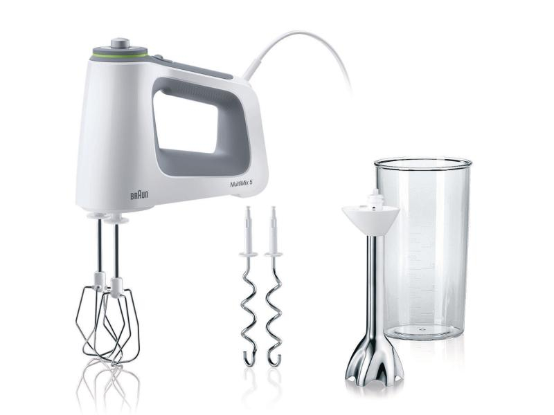 Braun Handmixer MultiMix 5 HM5107WH Weiss Grau, Motorleistung: 750 W, Funktionen: Mixen; Kneten; Pürieren, Farbe: Weiss; Grau, Anzahl Betriebsstufen: 9 ×, Material: Kunststoff; Edelstahl