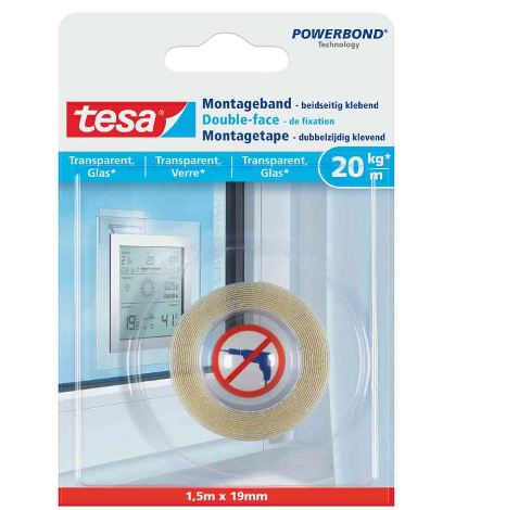 tesa Powerbond Montageband für Glas, 19 mm x 1,5 m