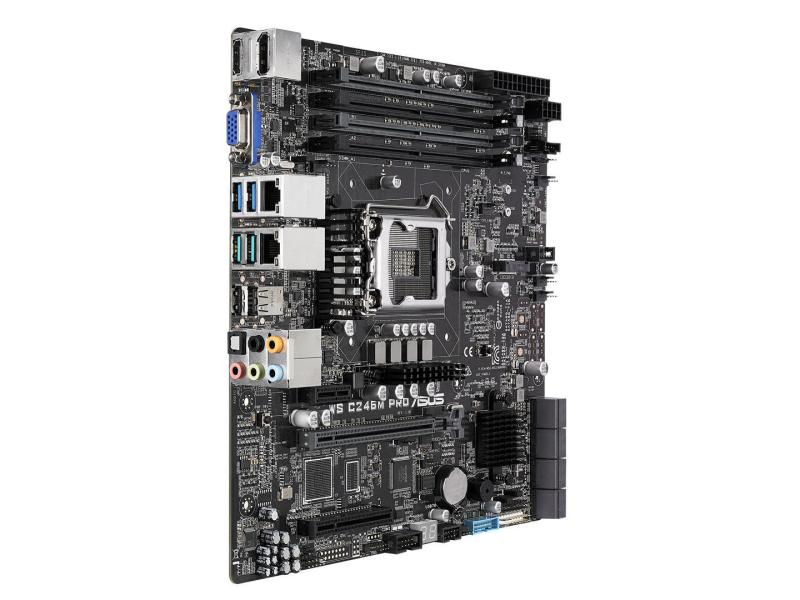 ASUS Mainboard WS C246M PRO, Arbeitsspeicher Bauform: DIMM, Arbeitsspeicher-Typ: DDR4, PCI Steckplätze: Keine, PCI-Express Steckplätze: 1x PCI-Express 3.0 x16, Integrierte Grafik, Prozessorsockel: LGA 1151, RAID Level: 10, Chipsatz: C246