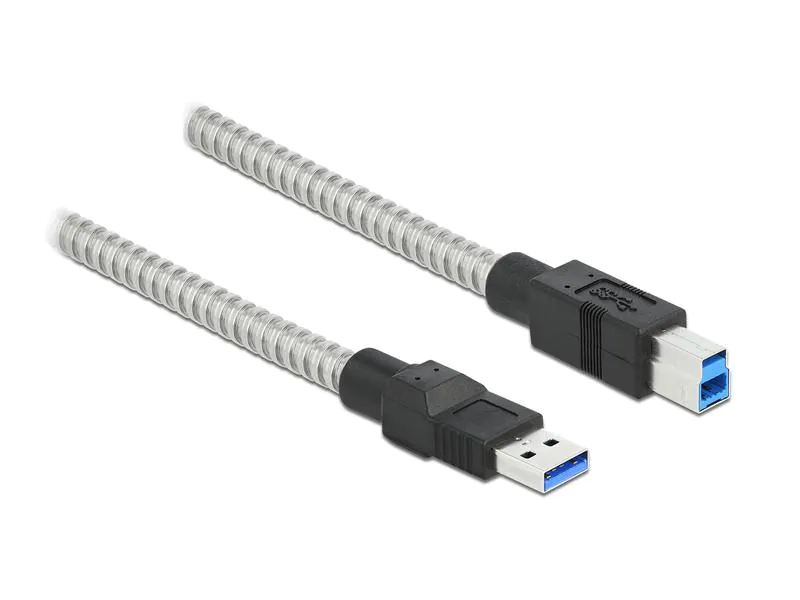 Delock USB 3.1-Kabel A ? B, Metalmantel 0.5 m, Kabeltyp: Anschlusskabel, Farbe: Silber, USB Standard: 3.0/3.1 Gen 1 (5 Gbps), Länge: 0.5 m, USB Anschluss 2 (Endgerät): USB B, Geschlecht Anschluss 2 (Endgerät): Male (Stecker)