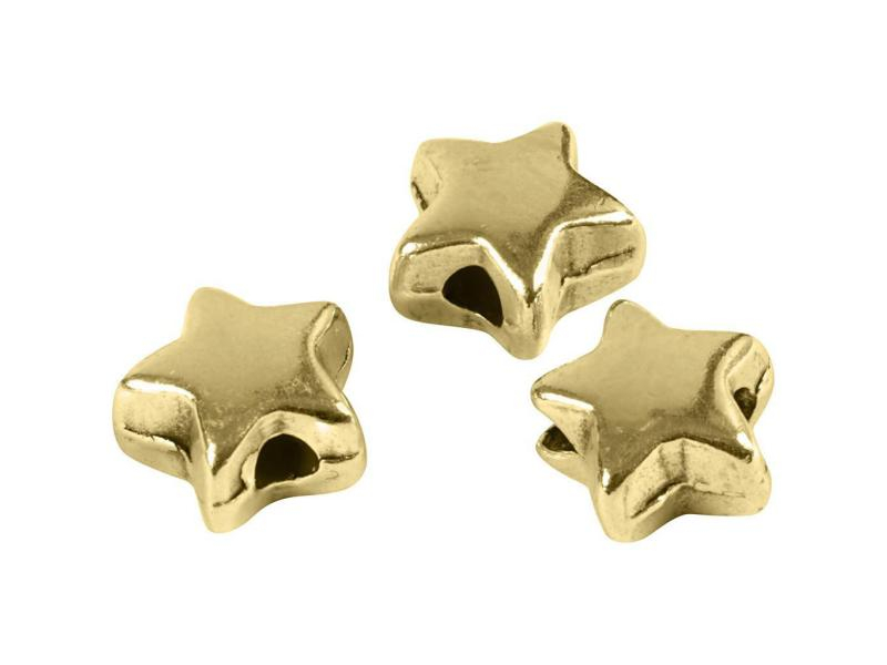 Creativ Company Perlen Stern, 5.5 mm, Vergoldet, 3 Stk., Packungsgrösse: 3 Stück, Durchmesser: 5.5 mm, Farbe: Gold, Perlenart: Metallperlen