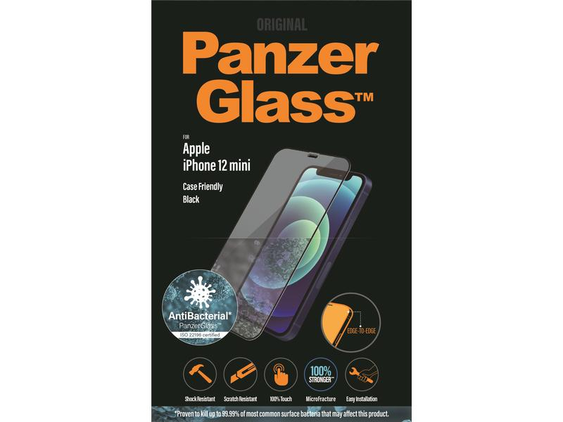 Panzerglass Displayschutz Case Friendly Black AB iPhone 12 mini, Mobiltelefon Kompatibilität: iPhone 12 mini, Folien Effekt: Antibakteriell, Selbstklebend, Stossfest, Kratzfest, Fettabweisend, Verpackungseinheit: 1 Stück, Kompatible Hersteller: Apple