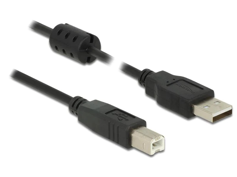 Delock USB 2.0-Kabel A - B 2 m, Kabeltyp: Anschlusskabel, Farbe: Schwarz, USB Standard: 2.0 (480 Mbps), Länge: 2 m, Besondere Eigenschaften: Keine, USB Anschluss 2 (Endgerät): USB B, USB Anschluss 1 (Quelle): USB A, Ausrichtung Anschluss 1 (Quelle): Ger