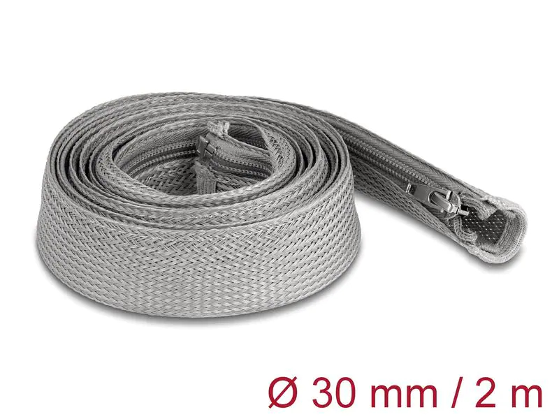 Delock Kabelschlauch 2 m x 30 mm Grau, Detailfarbe: Grau, Breite: 30 mm, Länge: 2 m, Produkttyp: Kabelschlauch, Ausstattung Kabelmanagement: Wiederverwendbar, Reissverschluss, Verpackungseinheit: 1 Stück