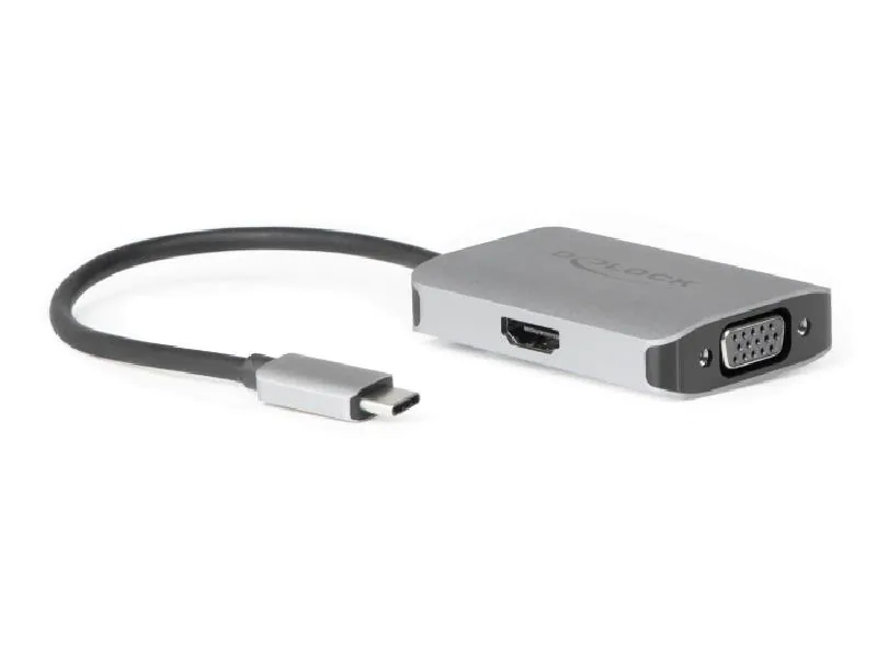 Delock 2-Port Signalsplitter USB Typ-C to HDMI/VGA, Anzahl Ports: 2, Schnittstellen: VGA, HDMI, USB Typ C, Signalverstärkung: Passiv