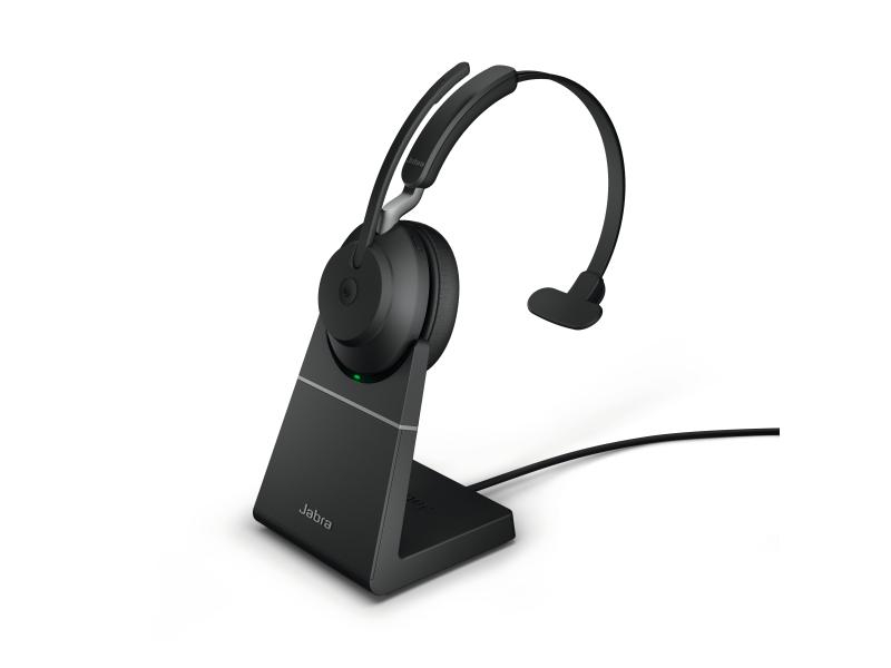 Jabra Headset Evolve2 65 Mono MS Schwarz, USB-A, Ladestation, Ausstattung Mikrofon: Noise Cancelling, Trageweise: Mono, Skype for Business, Verbindung zum Endgerät: Bluetooth; USB, Tragestil: Überkopfbügel, Trageform: On-Ear, Geeignet für: Büro; Home