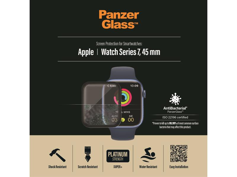 Panzerglass Displayschutz AB Apple Watch Series 7 (45 mm), Zubehörtyp: Displayschutz, Kompatible Hersteller: Apple, Kompatible Smartwatches: Apple Watch Series 7 45mm, Farbe: Transparent