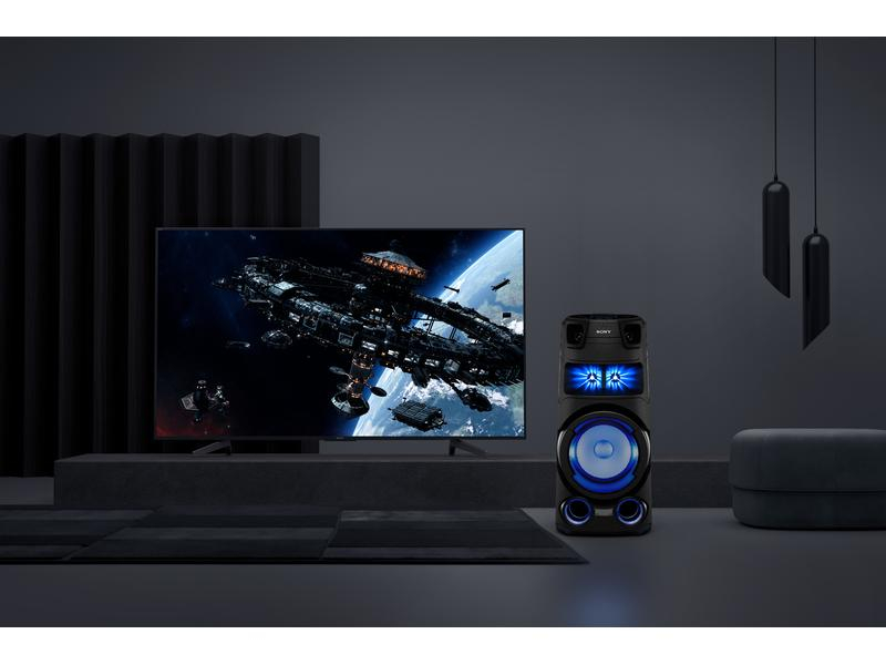 Sony Musik-System MHC-V73D Schwarz, Verbindungsmöglichkeiten: HDMI, 3,5 mm Klinke, Bluetooth, USB, Widerstandsfähigkeit: Kantenschutz, Spritzwassergeschützt, Stromversorgung: Netzbetrieb, Farbe: Schwarz, Ausstattung: LED-Beleuchtung, App-kompatibel, DV