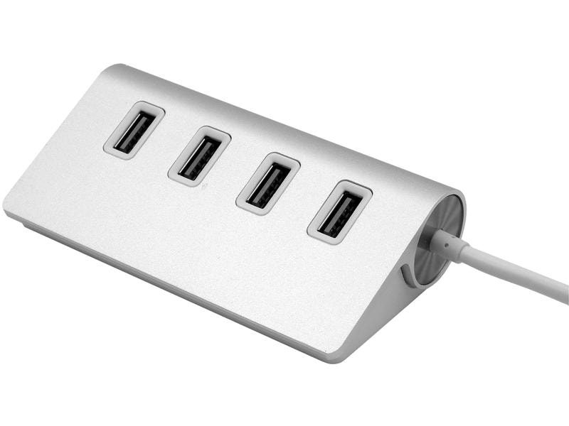 Exsys USB-Hub EX-1134-2, Stromversorgung: USB, Anzahl Ports: 4, Detailfarbe: Silber, USB Standard: 3.0/3.1 Gen 1 (5 Gbps), USB Anschluss 2 (Endgerät): USB A, USB Anschluss 1 (Quelle): USB C