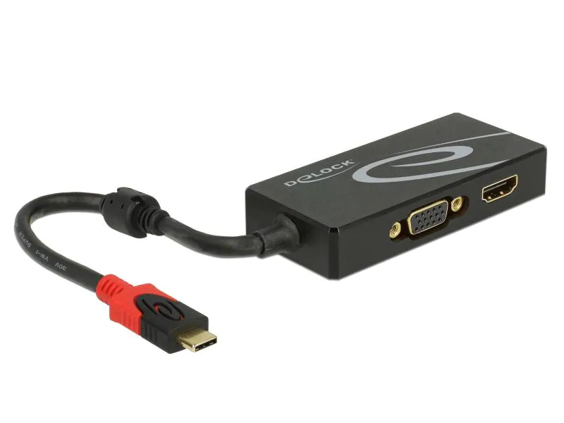 Delock 2-Port Signalsplitter USB-C - 1xHDMI & 1xVGA, Anzahl Ports: 2, Schnittstellen: USB Typ C, Signalverstärkung: Passiv