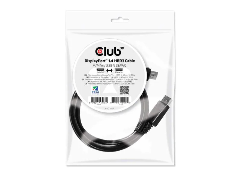 Club 3D Kabel HBR3 DisplayPort - DisplayPort, 1 m, Kabeltyp: Anschlusskabel, Videoanschluss Seite A: DisplayPort, Videoanschluss Seite B: DisplayPort, Farbe: Schwarz, Länge: 1 m