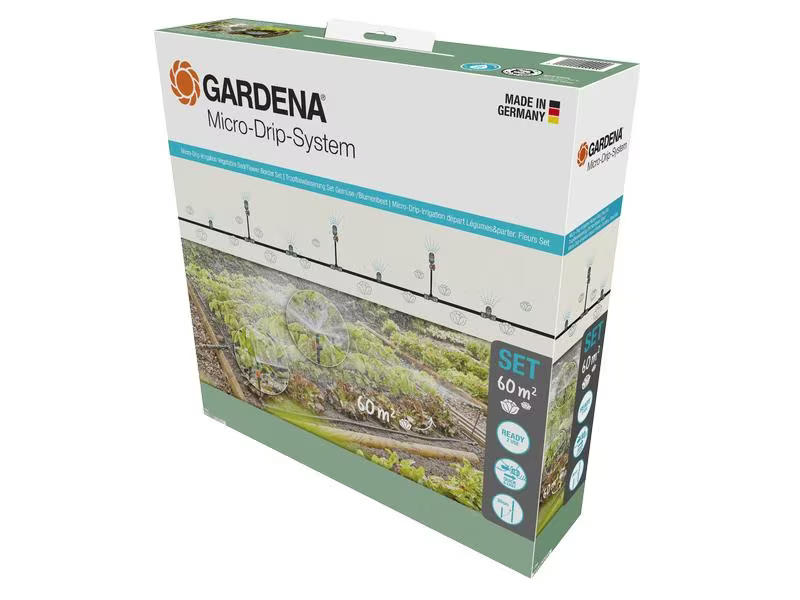 Gardena Start-Set Tropfbewässerung für Gemüse Micro-Drip-System, Bewässerungsart: Komplett-Set, System Teil: Micro-Drip-System, Detailfarbe: Weiss, Türkis, Grün