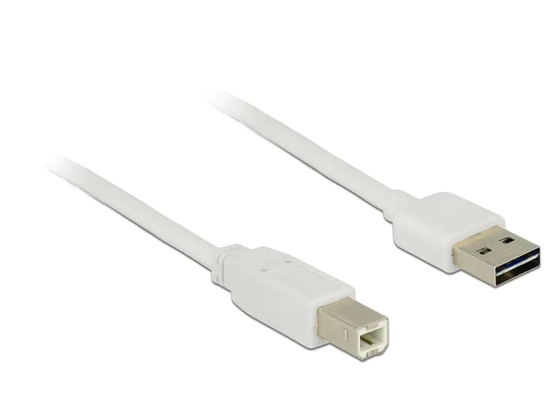 DeLock USB2.0 Easy Kabel, A-B, 2m, Weiss, Typ: Anschlusskabel, Steckertyp Seite A: USB-A Stecker, Farbe: Weiss, Steckertyp Seite B: USB-B Stecker, USB Standard: 2.0, Länge: 2 m, Besondere Eigenschaften: USB-A beidseitig einsteckbar