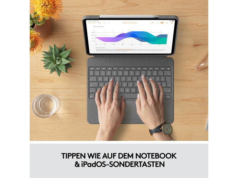 Logitech Tablet Tastatur Cover Combo Touch iPad Pro 12.9" 5. Gen., Verbindungsmöglichkeiten: Smart Connector, Tastaturlayout: QWERTZ (CH), Kompatible Hersteller: Apple, Bildschirmdiagonale: 12.9 ", Farbe: Grau, Tablet Kompatibilität: iPad Pro 12.9" (5.