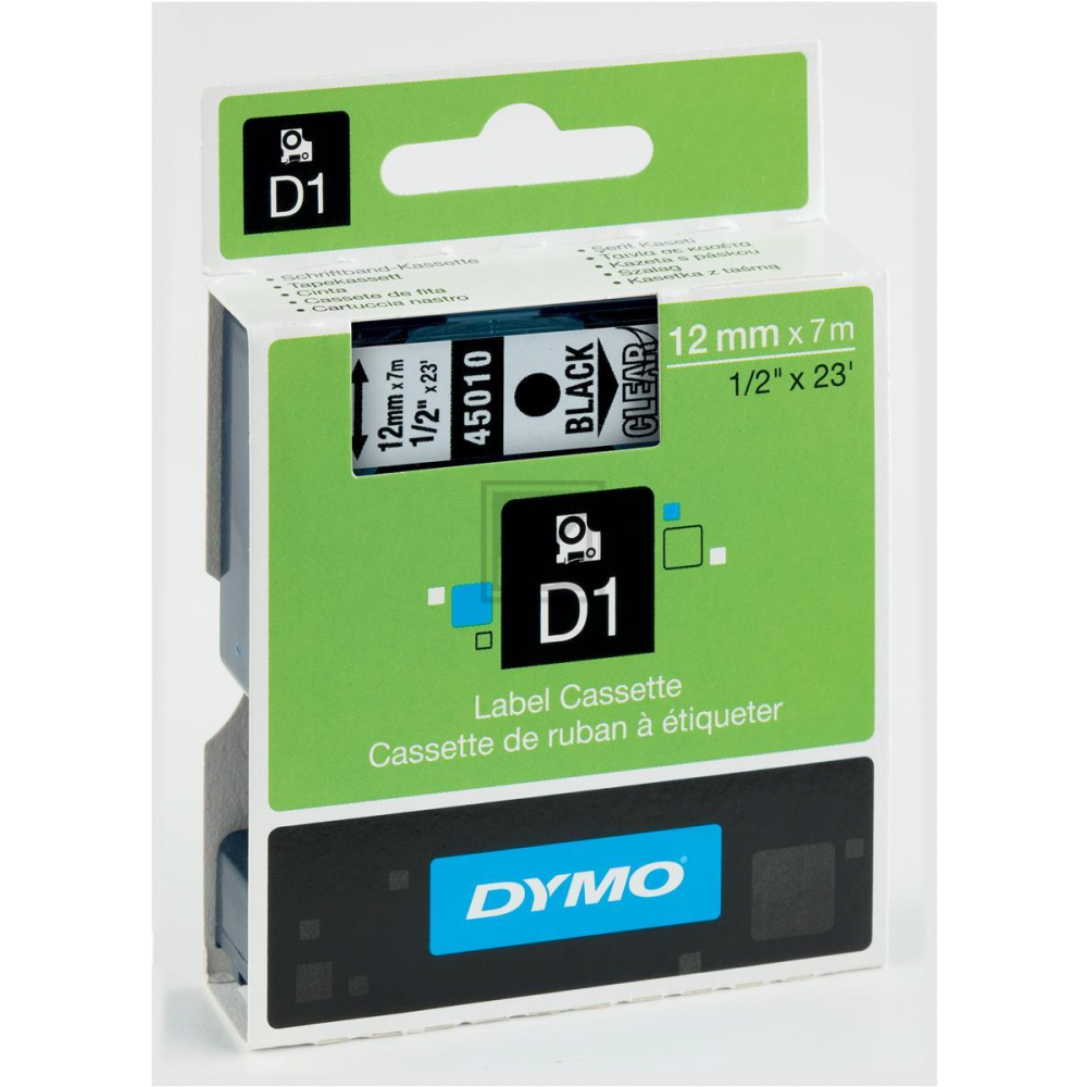 DYMO D1 Schriftbandkassette schwarz/transparent, 12 mm x 7 m