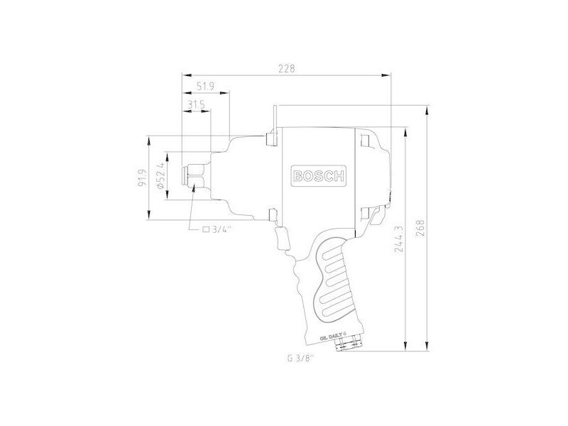 Bosch Professional Druckluft - Schlagschrauber 3/4", Druckluft-Werkzeugtyp: Schlagschrauber, Luftverbrauch unter Last 18,0 l/s/cfmm, Leerlaufdrehzahl 4500 1/min