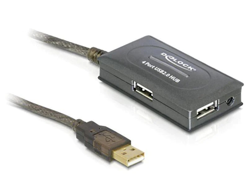Delock USB 2.0 Verlängerungskabel 10 Meter, aktive Verstärkung, 4 Port HUB passiv, (aktiv optional)
