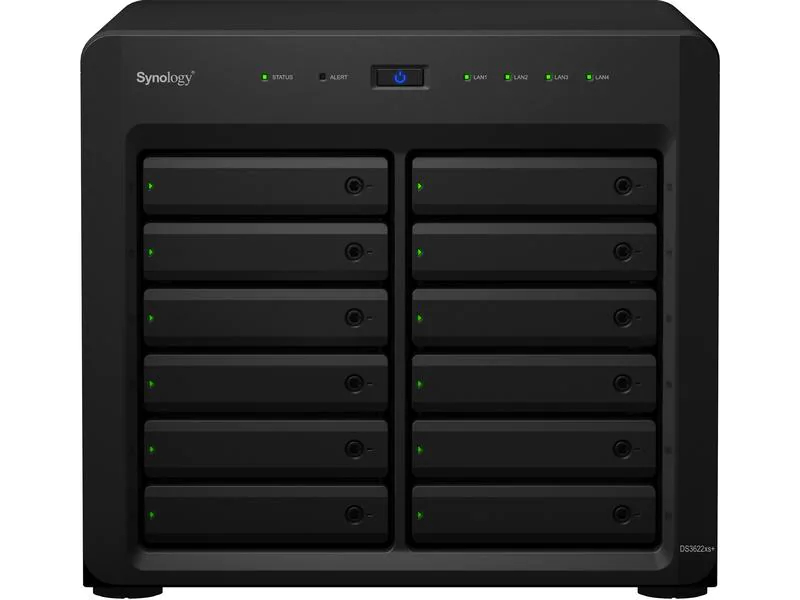 Synology NAS DiskStation DS3622xs+ 12-bay, Anzahl Laufwerkschächte: 12, Speicherkapazität: 0 TB, Arbeitsspeicher erweiterbar: Ja, Schnittstellen: Type-A USB 3.0 (3.1 / 3.2 Gen. 1), RAID: Ja, Hot-Swap Unterstützung: Ja